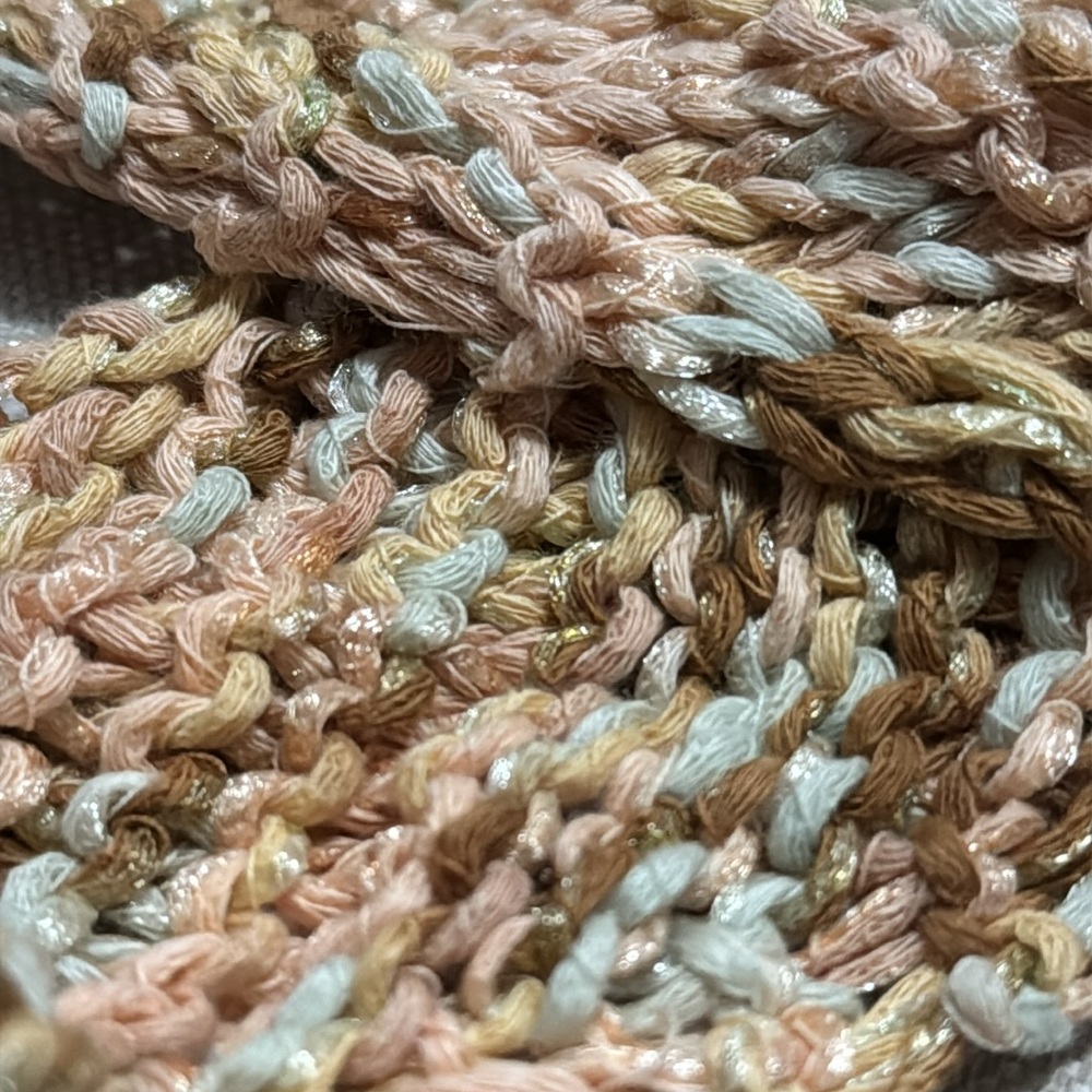 Handmade Scarf NWT Cotton/Nylon Blend-Tan/Brown/Peach/Pale Blue - Picture 4 of 11
